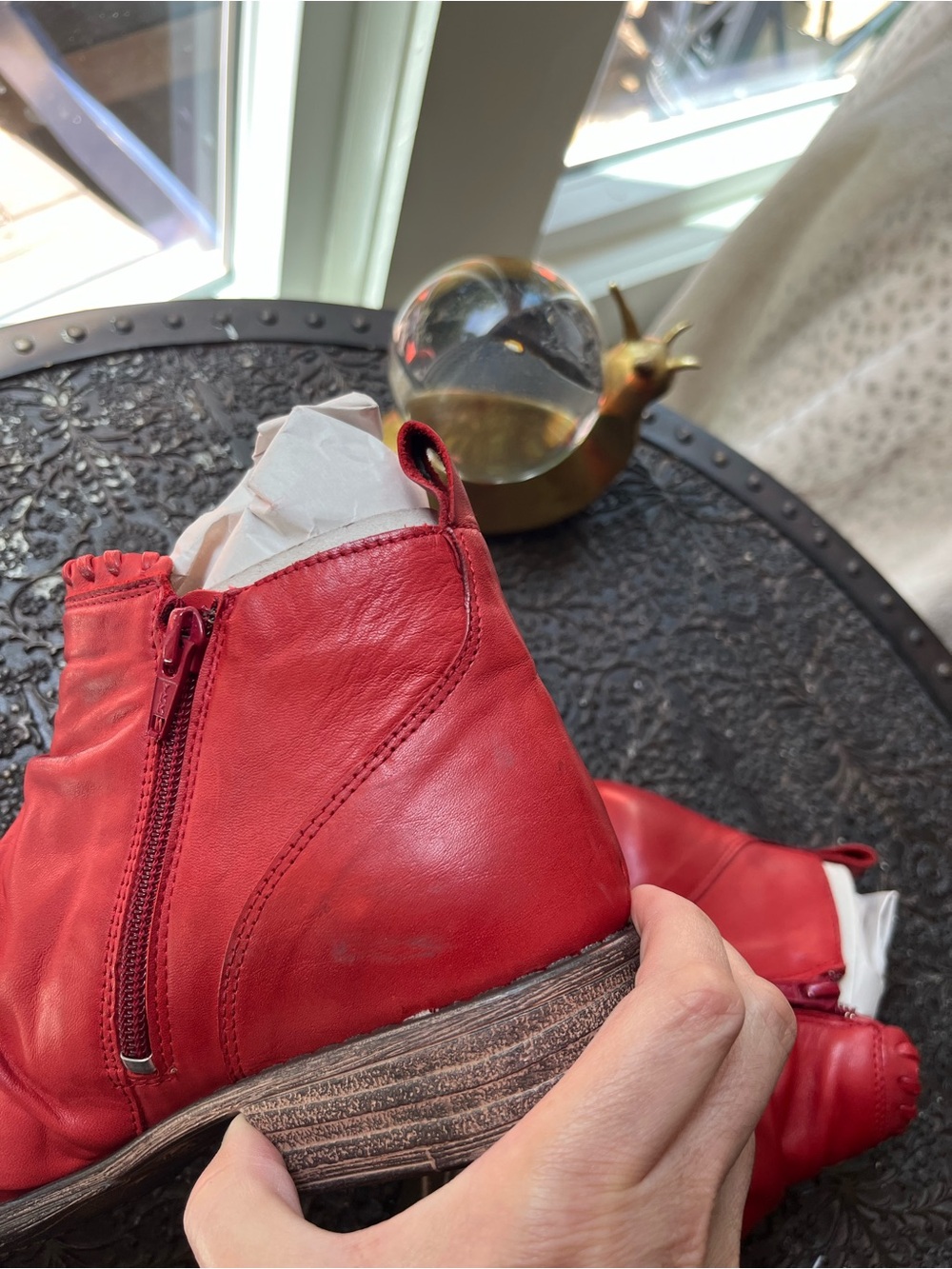 MIZ MOOZ LYNDA WHIPSTITCHED LEATHER ANKLE BOOTS IN RED 8.5 - Picture 7 of 8